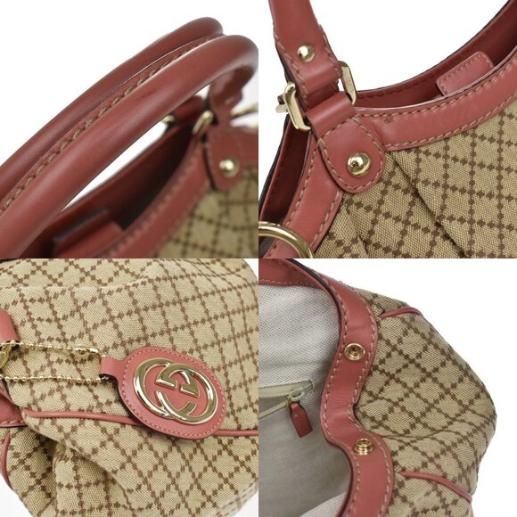 GUCCI Diamante Sukey Shoulder Bag Charm Canvas Leather Brown Pink 84KB255 - Picture 9 of 16